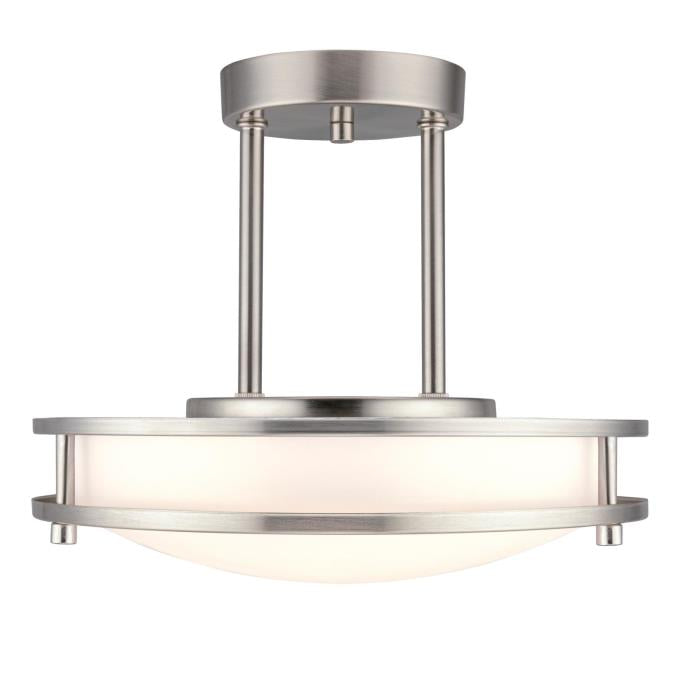 Lauderdale 11-7/8-Inch Dimmable LED Indoor Semi-Flush Mount Ceiling Fixture: Brushed Nickel Finish with White Acrylic Shade