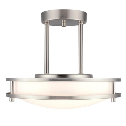 Lauderdale 11-7/8-Inch Dimmable LED Indoor Semi-Flush Mount Ceiling Fixture: Brushed Nickel Finish with White Acrylic Shade