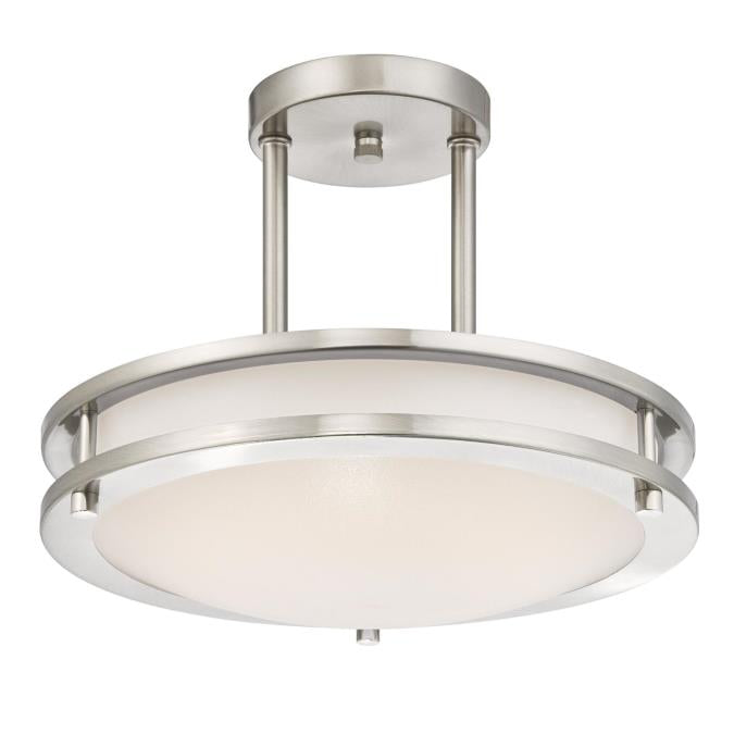 Lauderdale 11-7/8-Inch Dimmable LED Indoor Semi-Flush Mount Ceiling Fixture: Brushed Nickel Finish with White Acrylic Shade