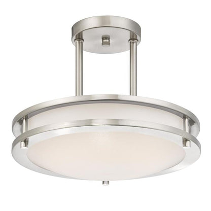 Lauderdale 11-7/8-Inch Dimmable LED Indoor Semi-Flush Mount Ceiling Fixture: Brushed Nickel Finish with White Acrylic Shade