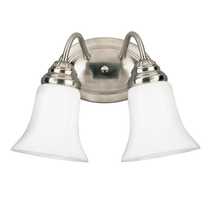 Two-Light Indoor Wall Fixture: Brushed Nickel Finish with White Opal Glass