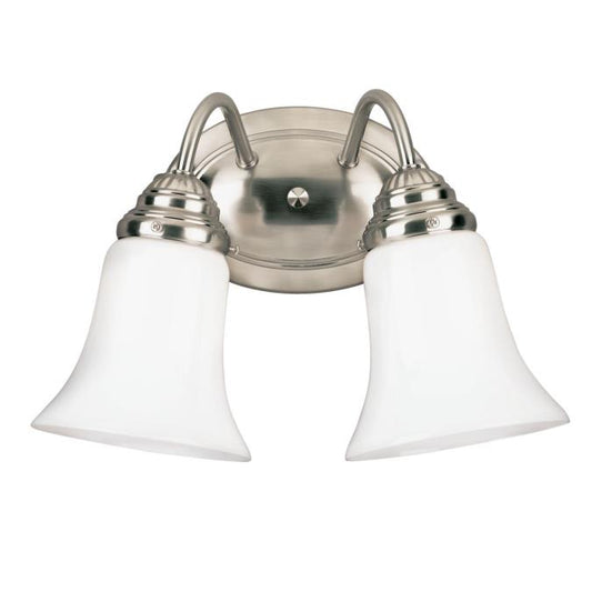 Two-Light Indoor Wall Fixture: Brushed Nickel Finish with White Opal Glass
