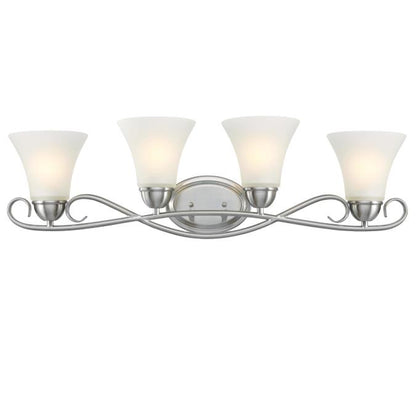 Dunmore Four-Light Indoor Wall Fixture: Brushed Nickel Finish with Frosted Glass