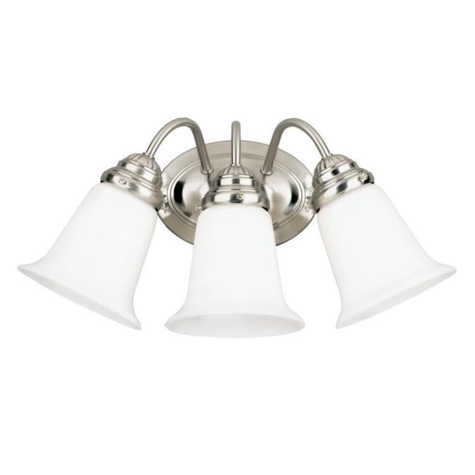 Three-Light Indoor Wall Fixture: Brushed Nickel Finish with White Opal Glass
