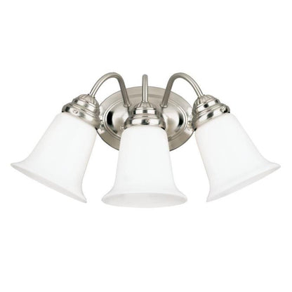 Three-Light Indoor Wall Fixture: Brushed Nickel Finish with White Opal Glass