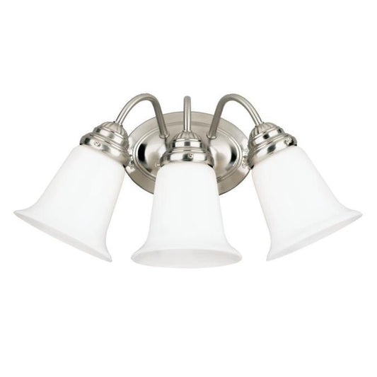 Three-Light Indoor Wall Fixture: Brushed Nickel Finish with White Opal Glass