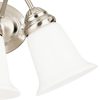 Three-Light Indoor Wall Fixture: Brushed Nickel Finish with White Opal Glass