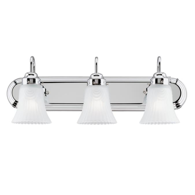 Three-Light Indoor Wall Fixture: Chrome Finish with Frosted Pleated Glass