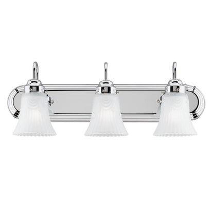 Three-Light Indoor Wall Fixture: Chrome Finish with Frosted Pleated Glass