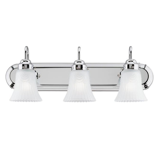 Three-Light Indoor Wall Fixture: Chrome Finish with Frosted Pleated Glass