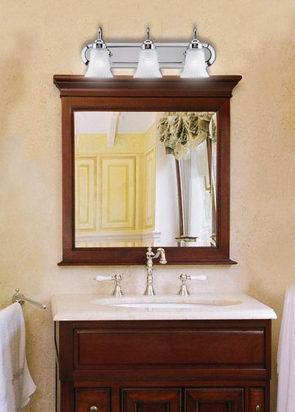 Three-Light Indoor Wall Fixture: Chrome Finish with Frosted Pleated Glass