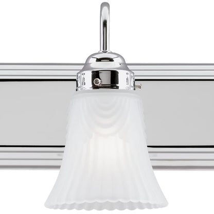 Three-Light Indoor Wall Fixture: Chrome Finish with Frosted Pleated Glass