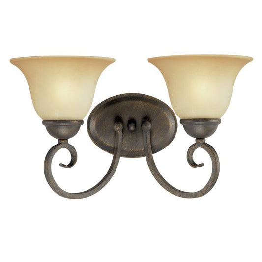 Two-Light Indoor Wall Fixture: Ebony Bronze Finish with Aged Alabaster Glass