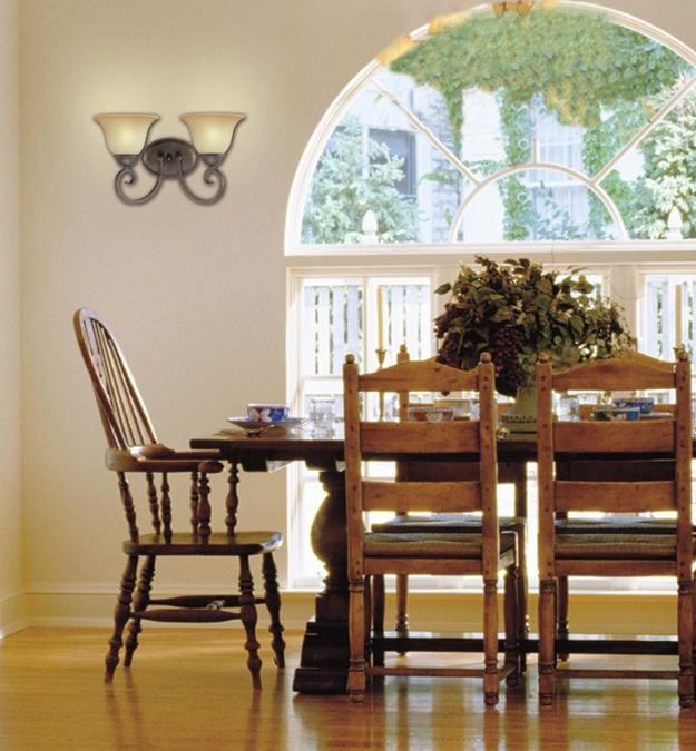 Two-Light Indoor Wall Fixture: Ebony Bronze Finish with Aged Alabaster Glass