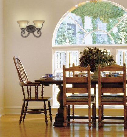 Two-Light Indoor Wall Fixture: Ebony Bronze Finish with Aged Alabaster Glass