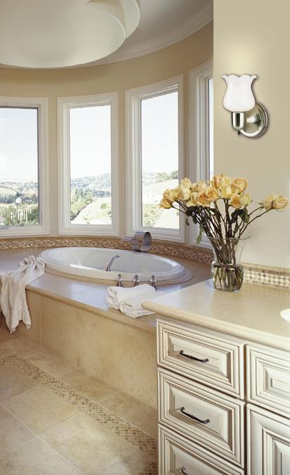 One-Light Indoor Wall Fixture with On/Off Switch: Brushed Nickel Finish with White Opal Glass