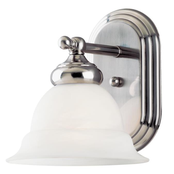 One-Light Indoor Wall Fixture: Brushed Nickel Finish with Frosted White Alabaster Glass