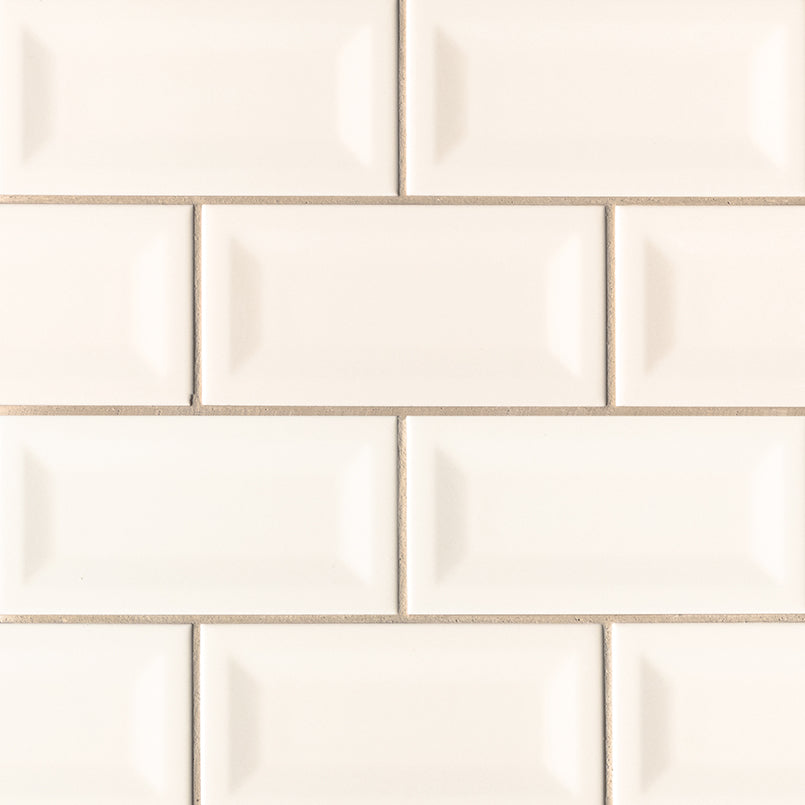 Almond Glossy Inverted Beveled Tile 3x6