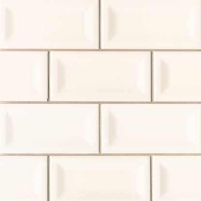 Almond Glossy Inverted Beveled Tile 3x6