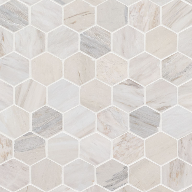 Angora Polished 2" Hexagon Mosaic Tile