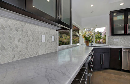Carrara White Herringbone Tile