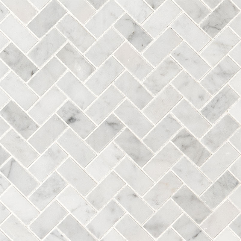 Carrara White Herringbone Tile
