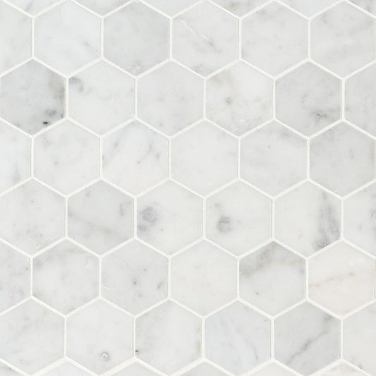 Carrara White Honed Hexagon Mosaic Tile