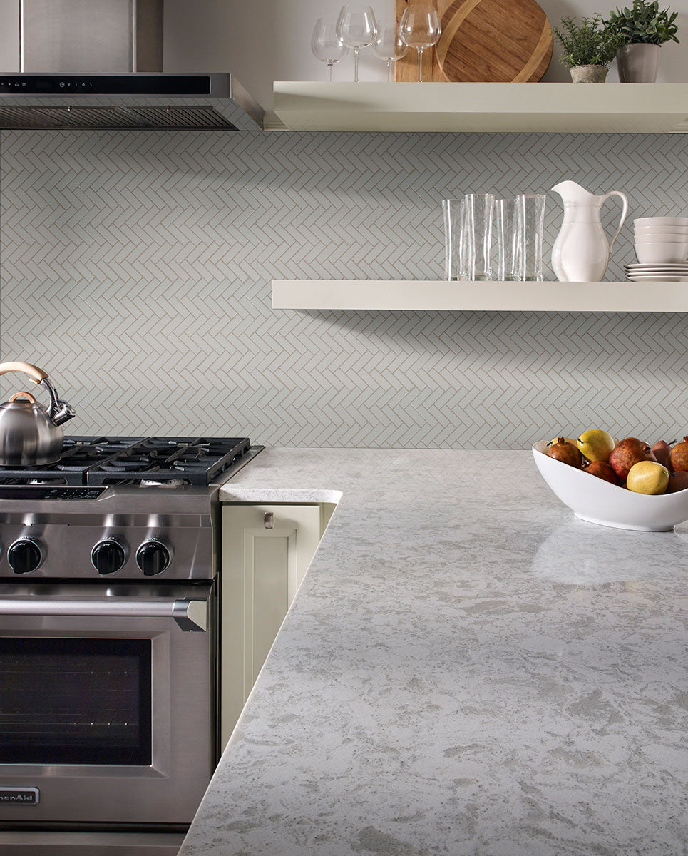 Gray Glossy Herringbone Tile